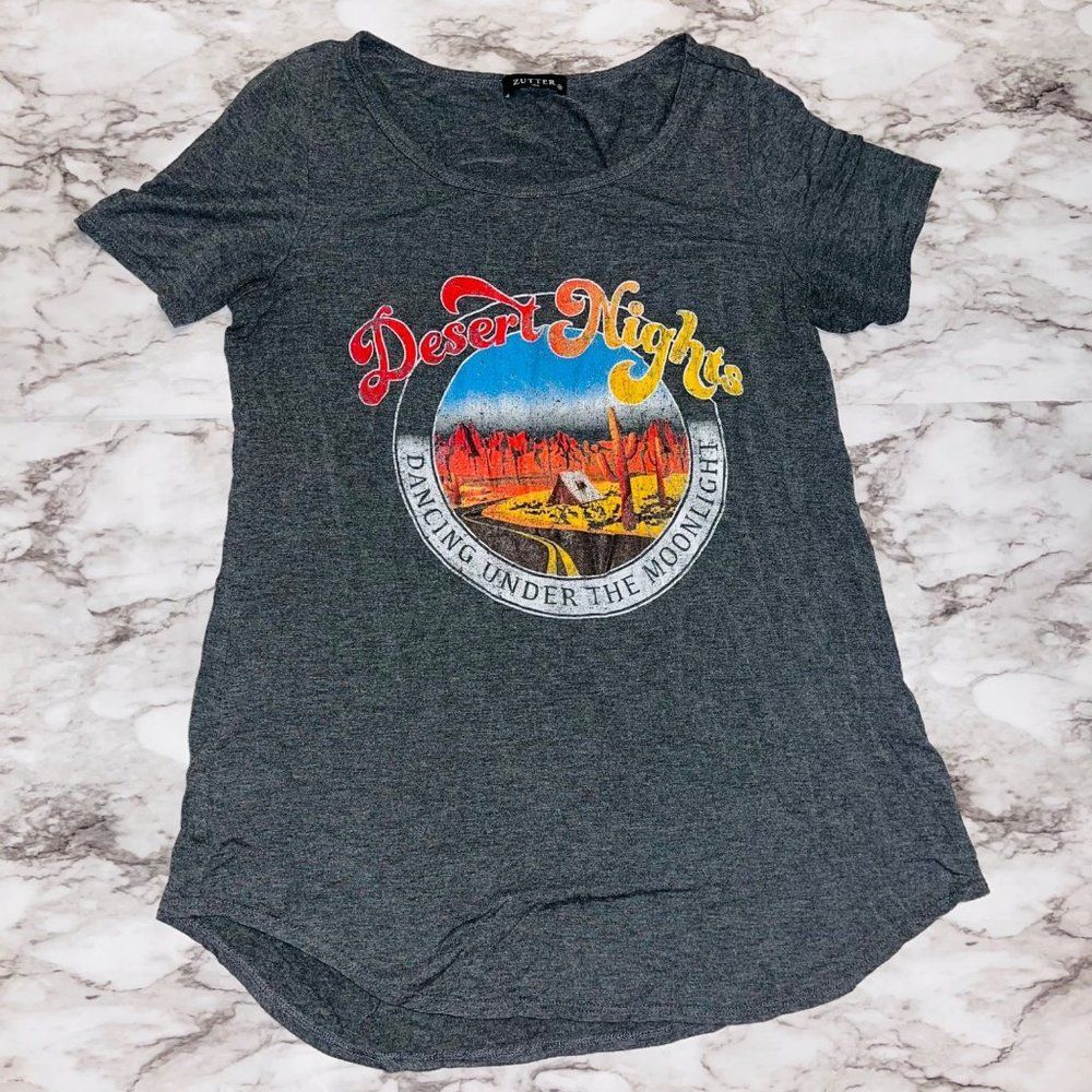 Zutter Graphic T-shirt "Desert Night" Grey Women M Boho Festival Travel Outdoor